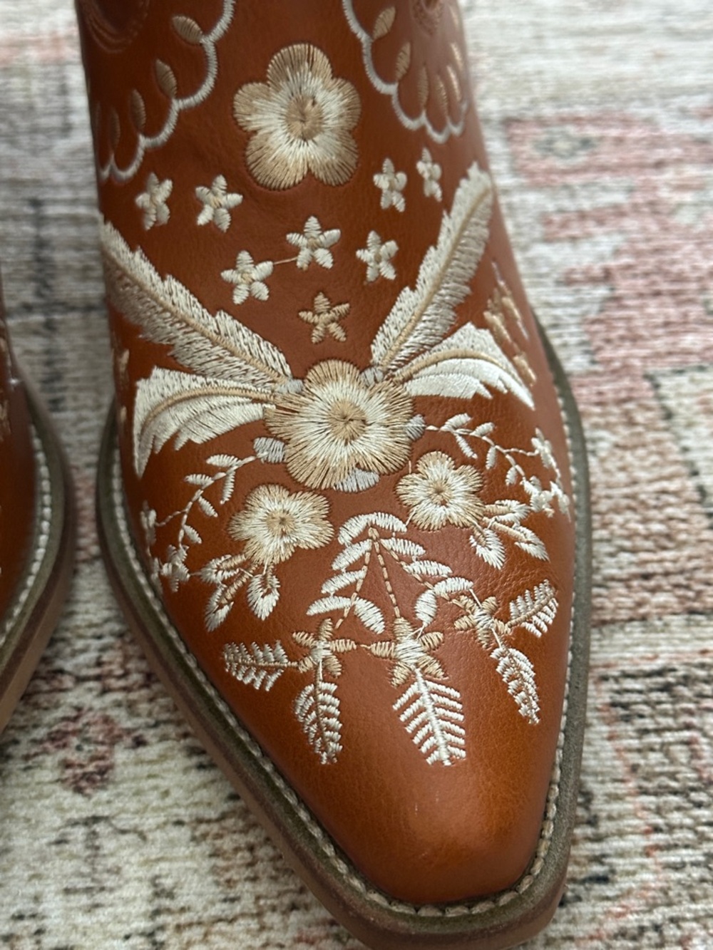 Embroidered Western Ankle Boots - Tan - Picture 4 of 12